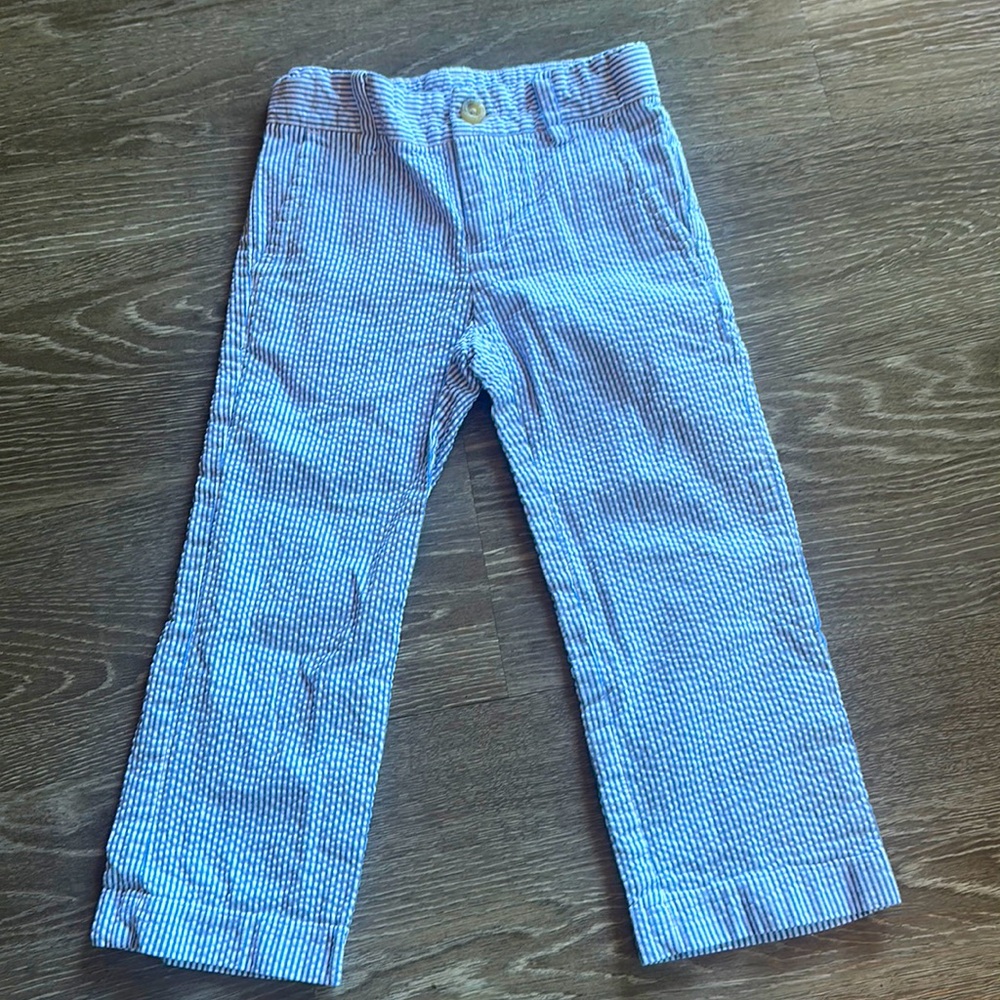 Janie and Jack Little Boy's & Boy's Seersucker Pants. Pacific Blue & White